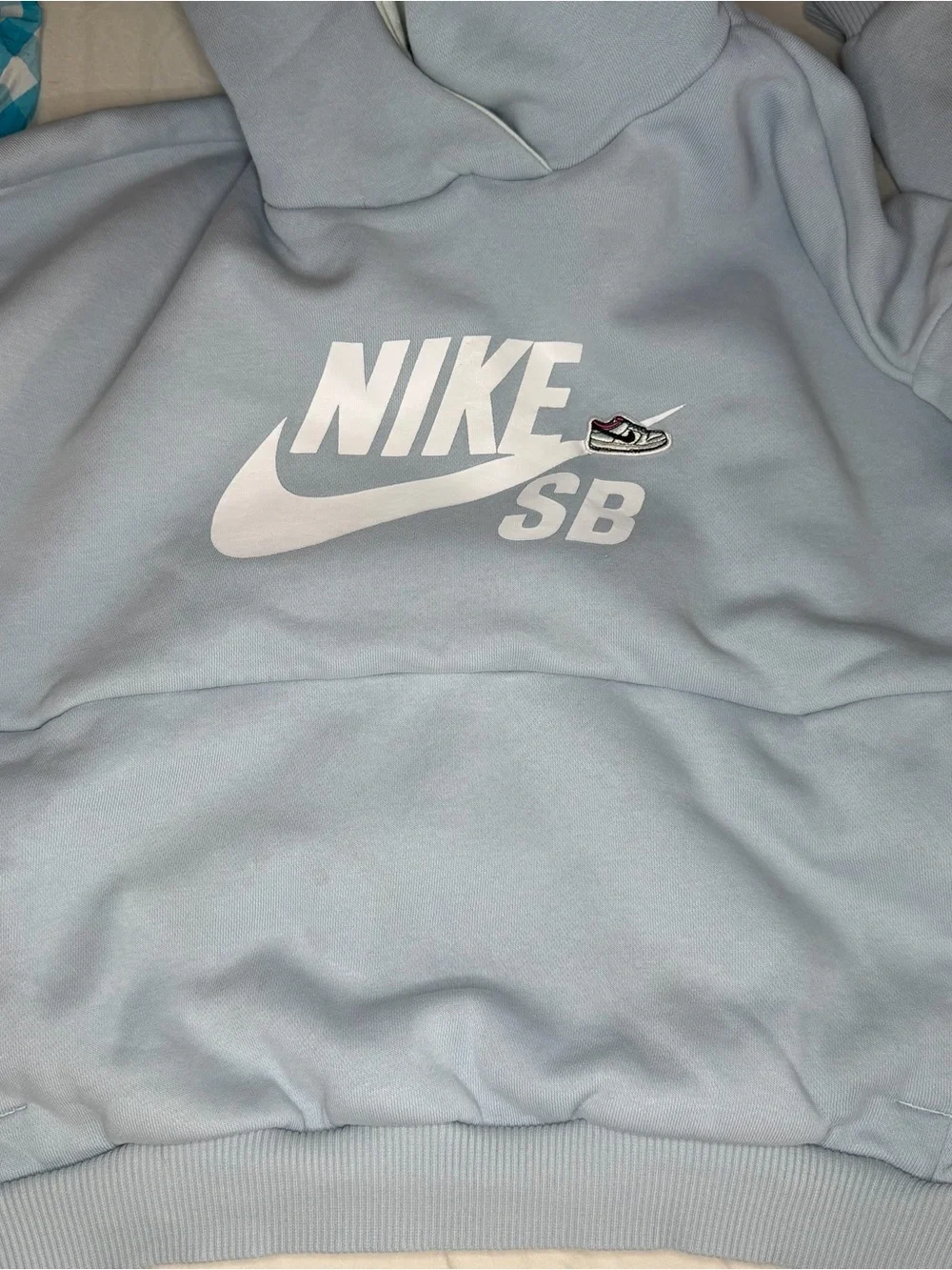 Nike SB Icon Pullover Long Sleeve Hoodie Youth Girls Sz M Light Blue Dunks Patch